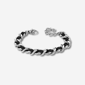 astrid&agnes Armband Adelia Leather Stål/Svart